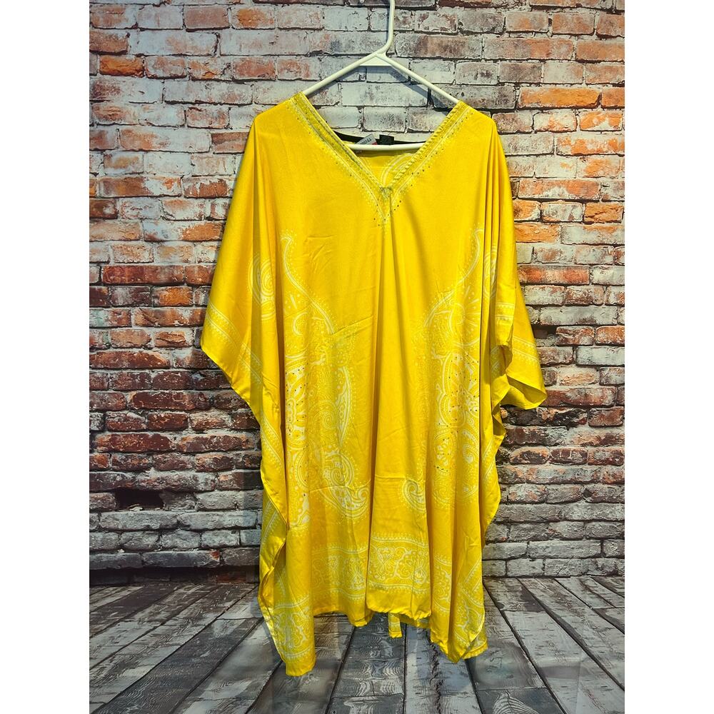 ESY studio EY yellow bling cover up kimono mumu dress women's one size